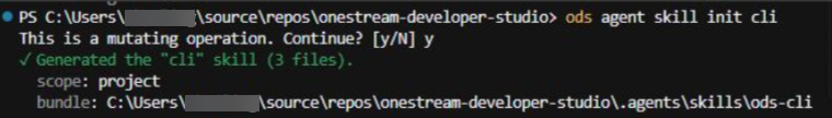 The folder path  .agents/skills/ods-cli. is created